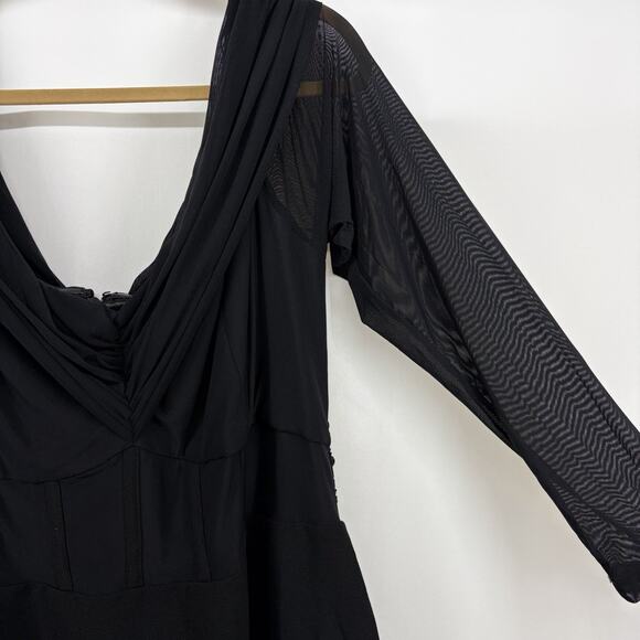 City Chic Size XL/ 22 Lana Bodycon Cocktail Dress Black Sheer Long Sleeve Formal - Picture 5 of 9